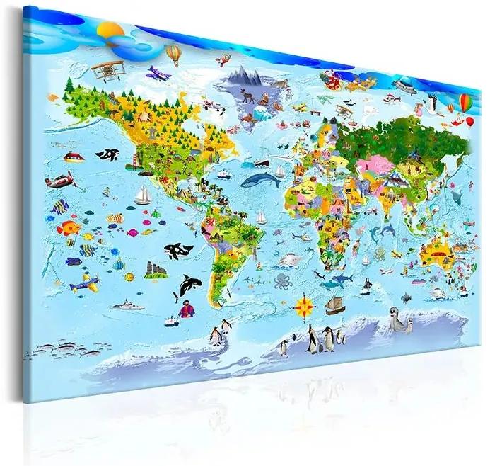 Obraz - Children's Map: Colourful Travels Veľkosť: 30x20, Verzia: Na talianskom plátne