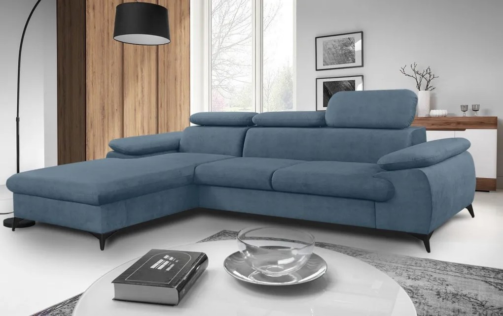 Rohová sedacia súprava Scala, denimovo modrá látka, ľavý roh