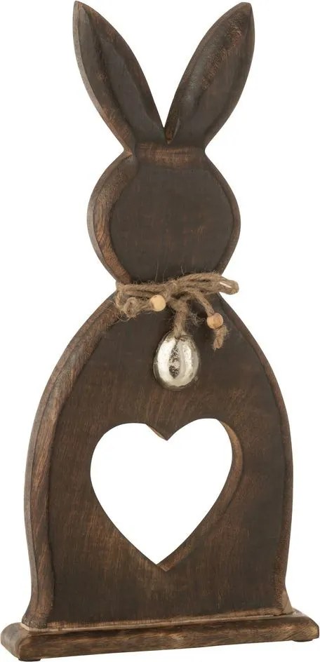 Hnědá dekorace králík z mangového dřeva se srdíčkem - 15*2,5*40 cm