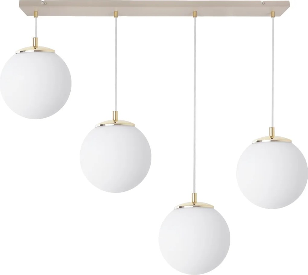 Závesné svietidlo Florence, 4x biele sklenené tienidlo, g/be