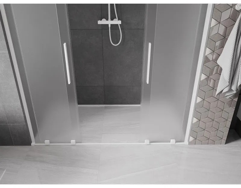Mexen Velar L Duo, posuvné sprchové dvere do otvoru 180 cm, 8mm sklo námraza, biela matná, 871-180-003-32-20