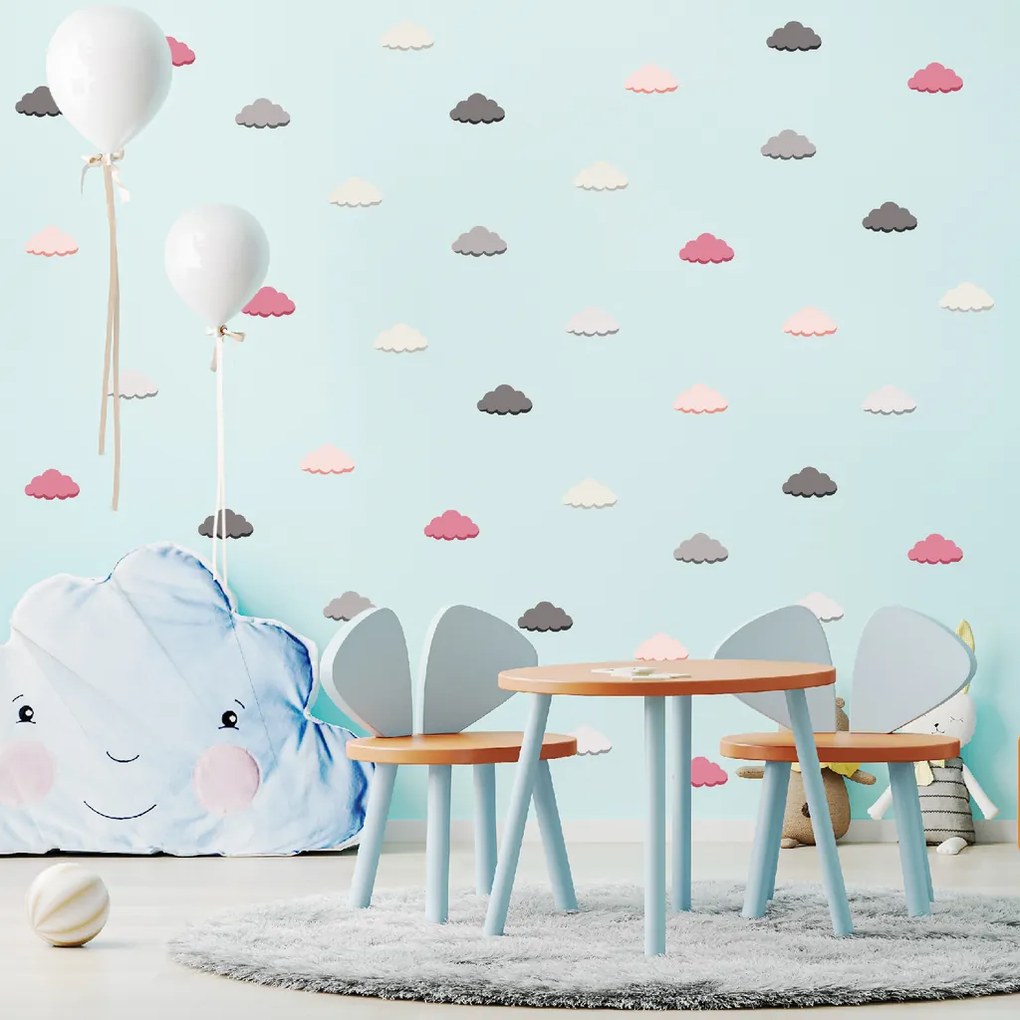 60x70cm Obláčiky - textilná nálepka na stenu Farba: Čierno červené farby