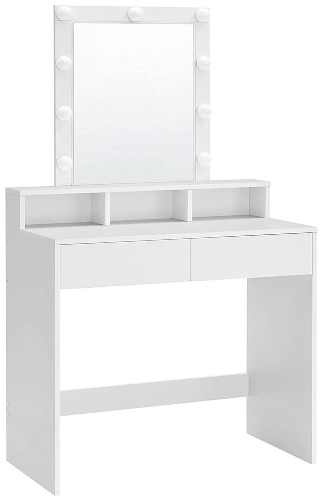 Toaletný stolík so zrkadlom a žiarovkami, biely | VASAGLE