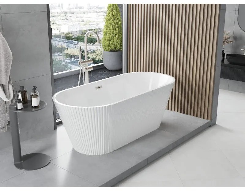 Mexen Yara, voľne stojaca ryhovaná vaňa 170 x 75 cm, biela lesklá, oceľový prepad, 52861707500-97