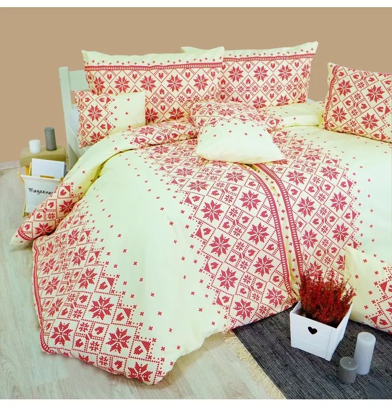 Obliečky bavlnené Etno krémovo-bordové EMI, Štandardný set jednolôžko obsahuje 1x 140x200 + 1x 70x90