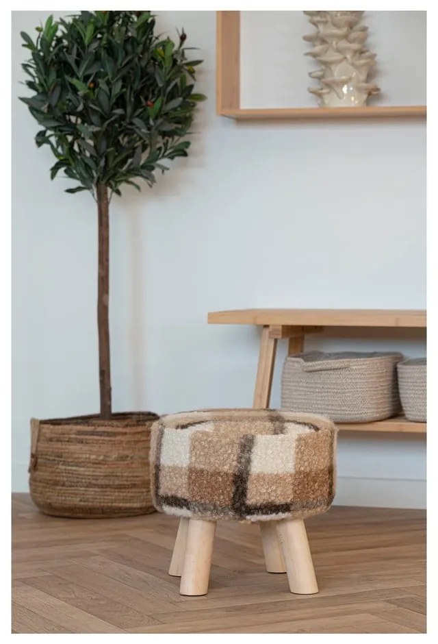 Bielo-hnedá podnožka z textílie buklé Aberdeen – House Nordic