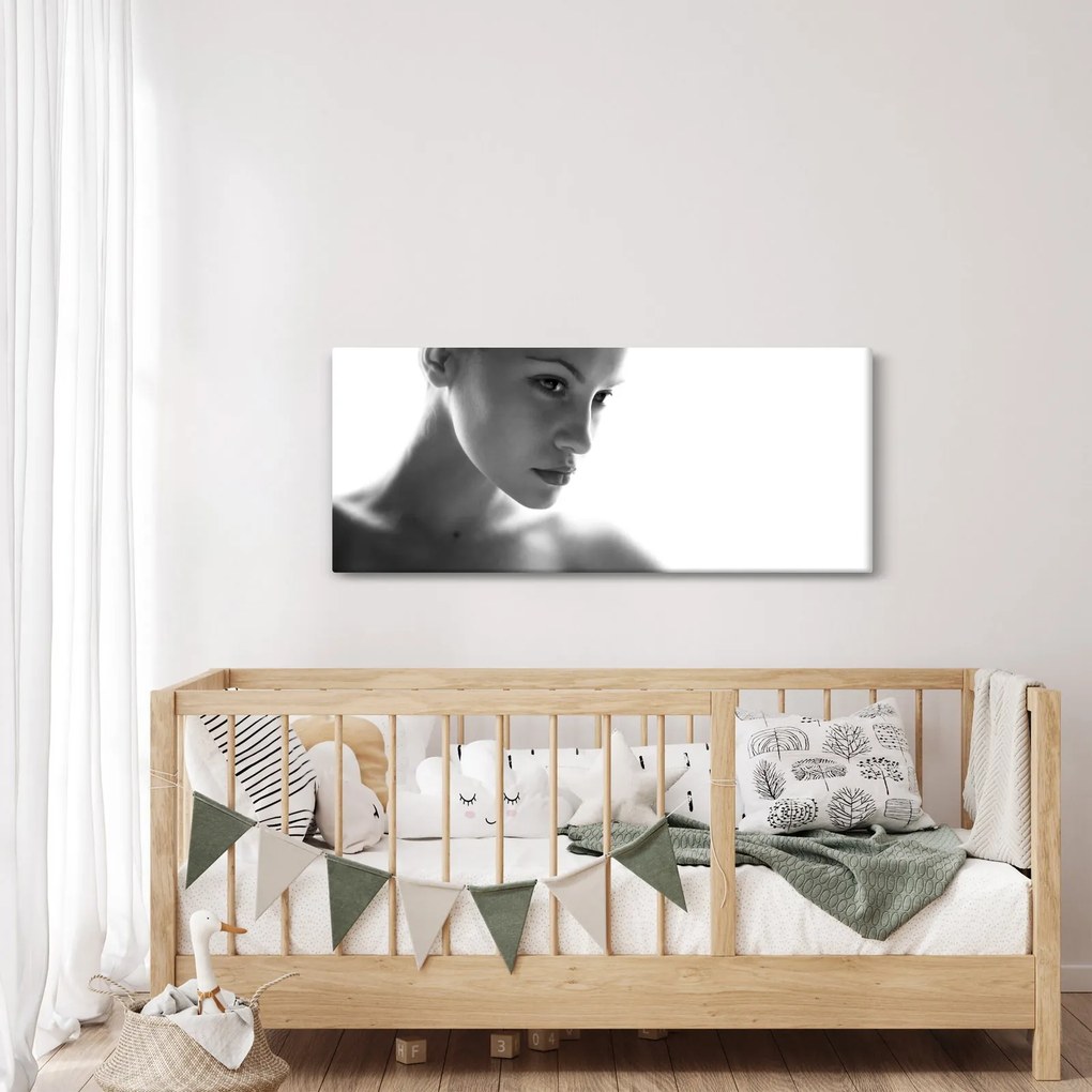 Obraz - Čiernobiely portrét ženy (120x50 cm)