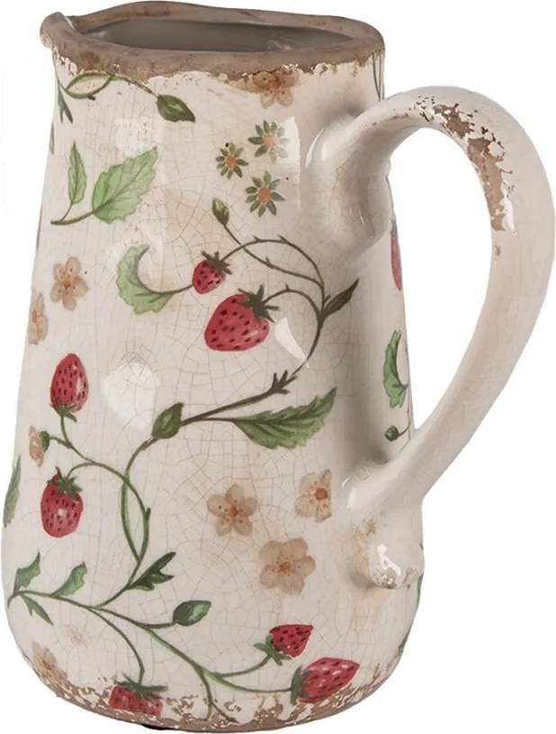 Béžový keramický džbán s jahôdkami Wild Strawberries M - 16*12*18 cm