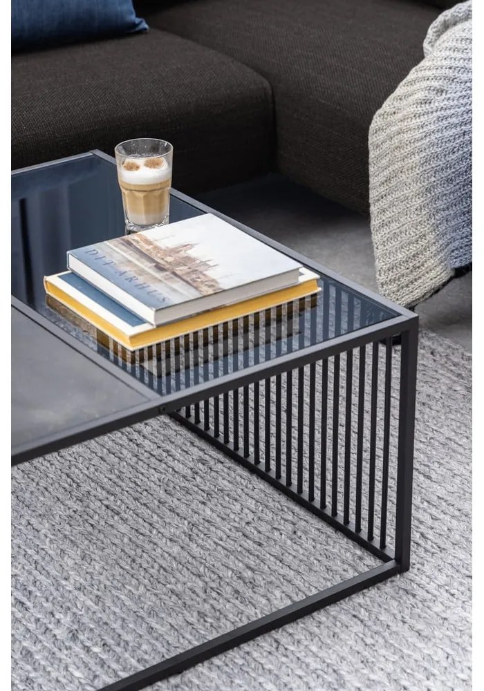 Čierny konferenčný stolík so sklenenou doskou 80x80 cm Strington – Actona