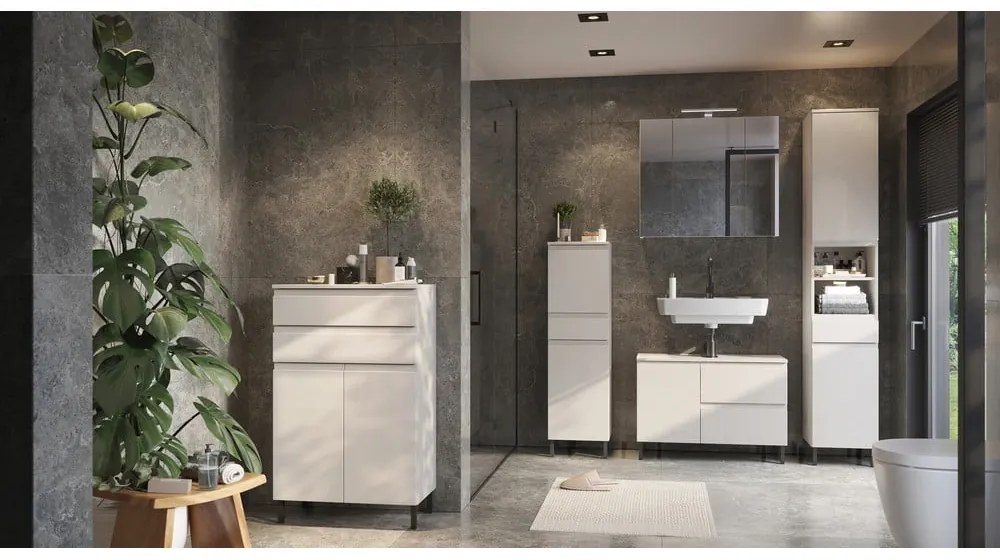 Krémová vysoká kúpeľňová skrinka 60x97 cm Salinas – Germania