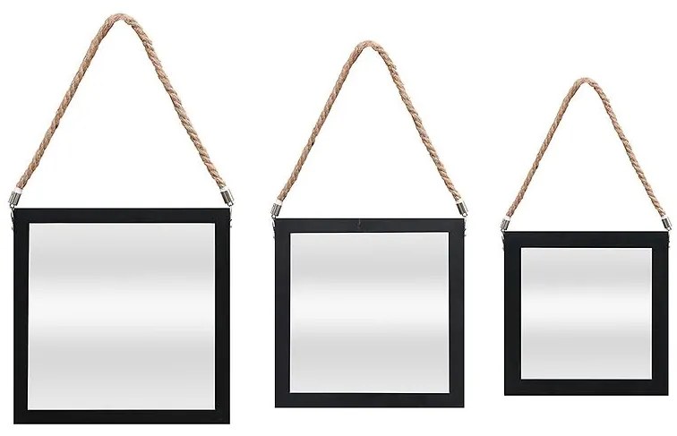 Sada ozdobných štvorcových zrkadiel na šnúrke, čierna (3 ks)