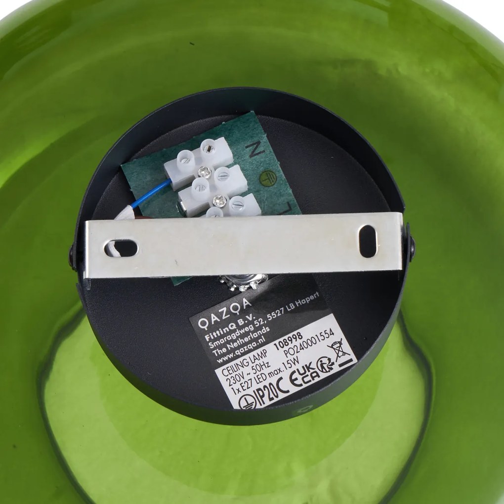 Retro stropné svietidlo čierne so zeleným sklom - Bizle