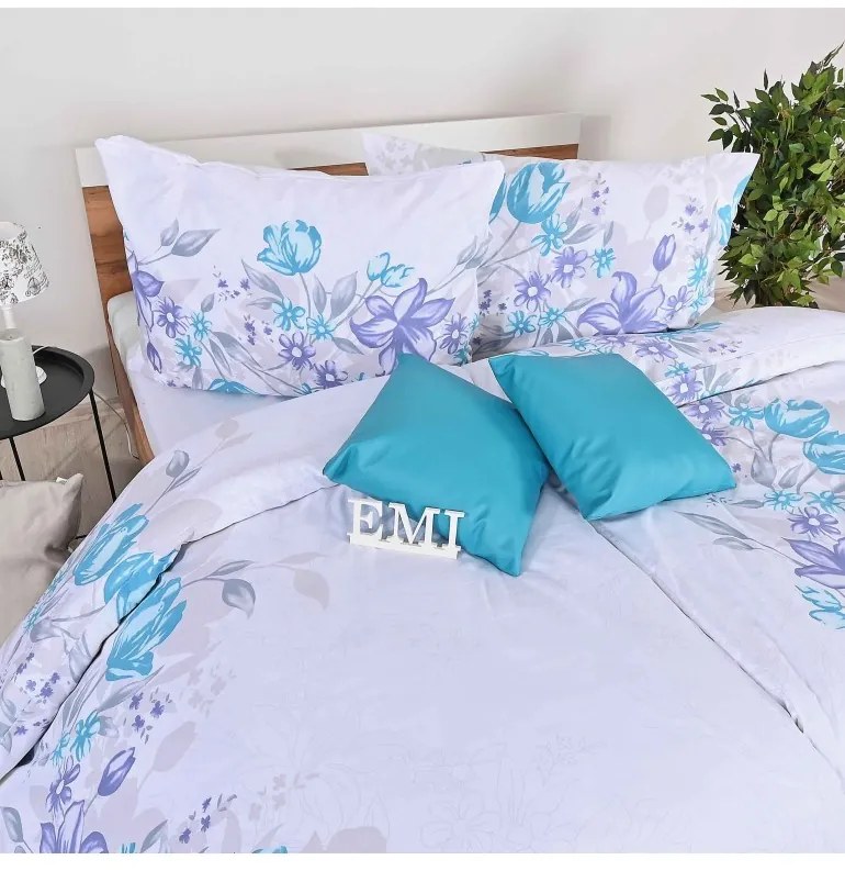 Obliečky bavlnené Kiara modré EMI, Štandardný set jednolôžko obsahuje 1x 140x200 + 1x 70x90