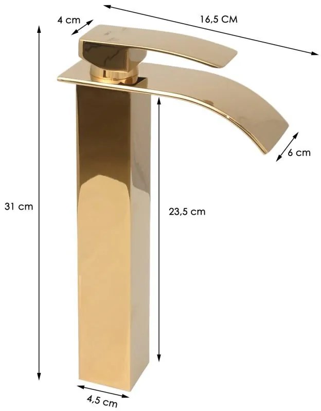 Erga Niagara, vysoká umývadlová batéria h-310, zlatá lesklá, ERG-YKA-BU.NIAGARA-36-GLD