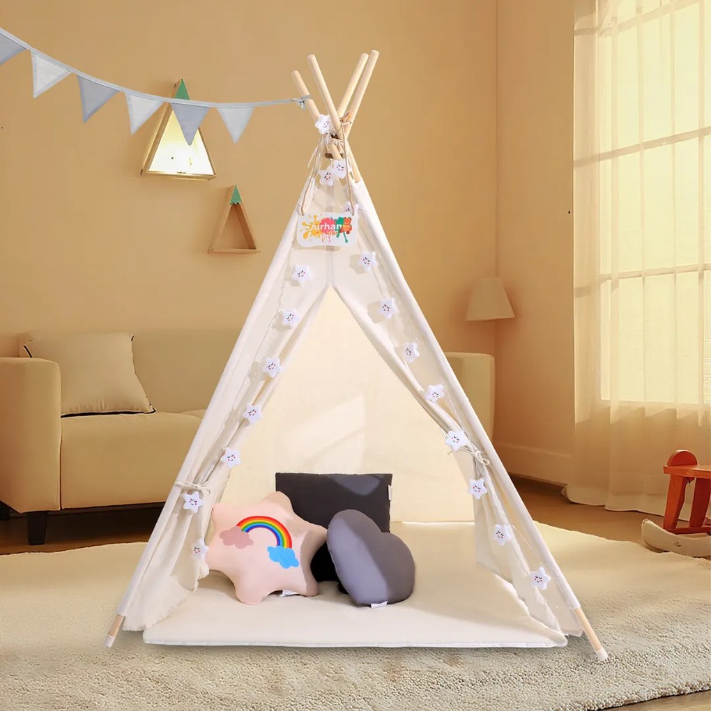 Detský stan teepee JULIUS, 120x120x160cm, biela/šedá Jurhan