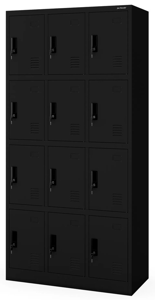 Kovová BHP raňajková skrinka MARCIN, 900 x 1850 x 400 mm, čierna