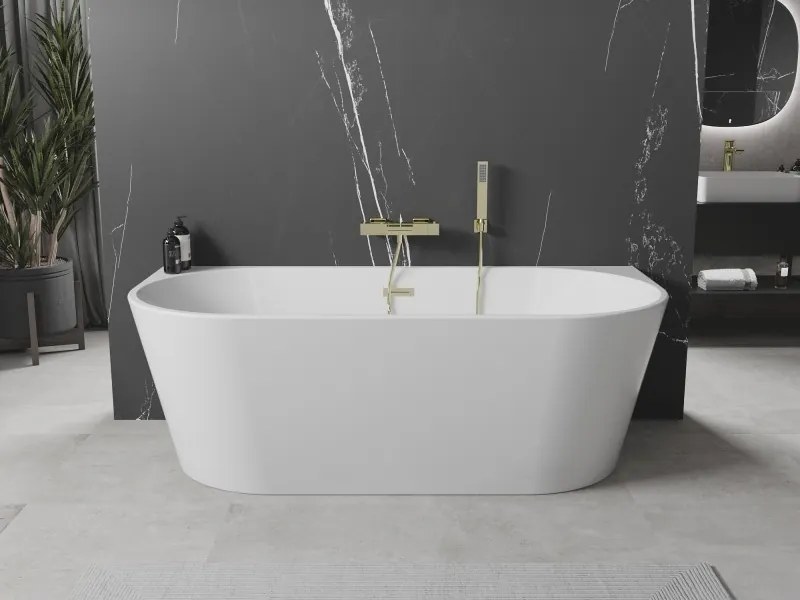 Mexen Oval, voľne stojaca nástenná vaňa 180 x 80 cm, biela, zlatý lesklý prepad, 52671808000-50