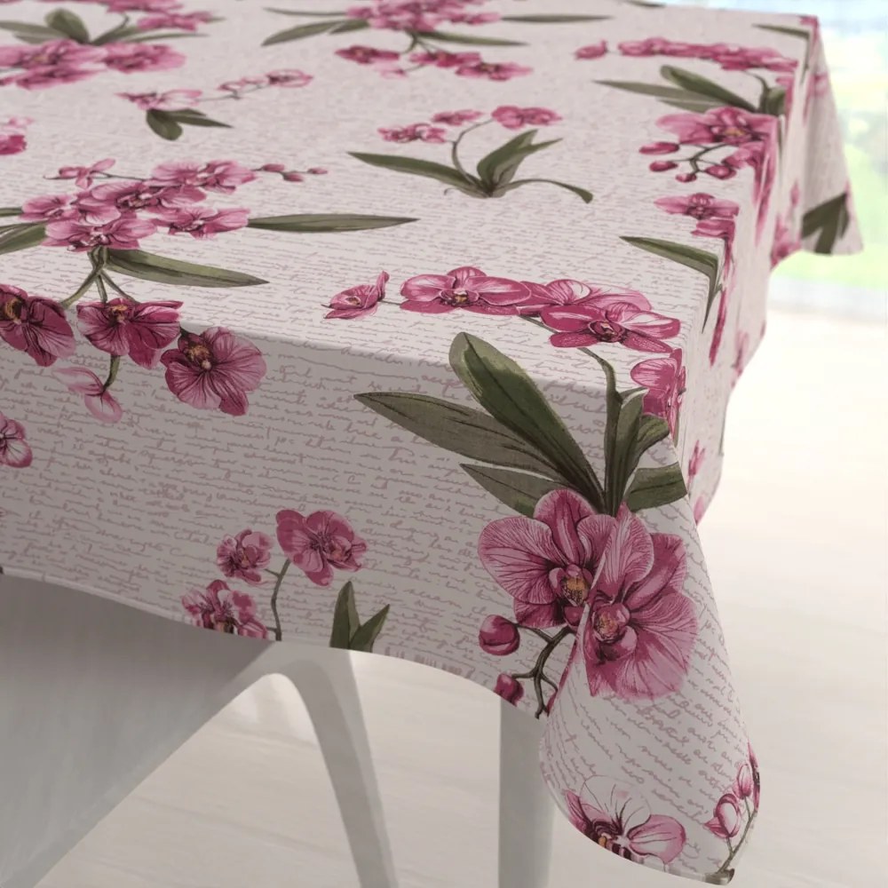 Biante Bavlnený štvorcový obrus Sandra SA-635 Ružovofialové orchidey na bielom 70x70 cm
