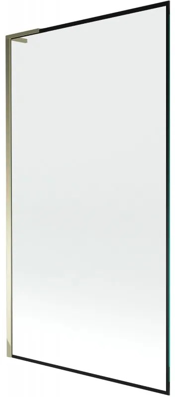 Mexen Next L, 1-krídlová vaňová zástena 100 x 150 cm, 6mm číre sklo-čierny vzor, zlatý lesklý profil, 895-100-000-03-70-50