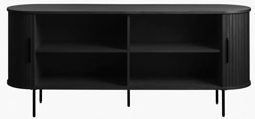 Čierna nízka komoda v dekore duba s posuvnými dverami 76x180 cm Nola – Unique Furniture
