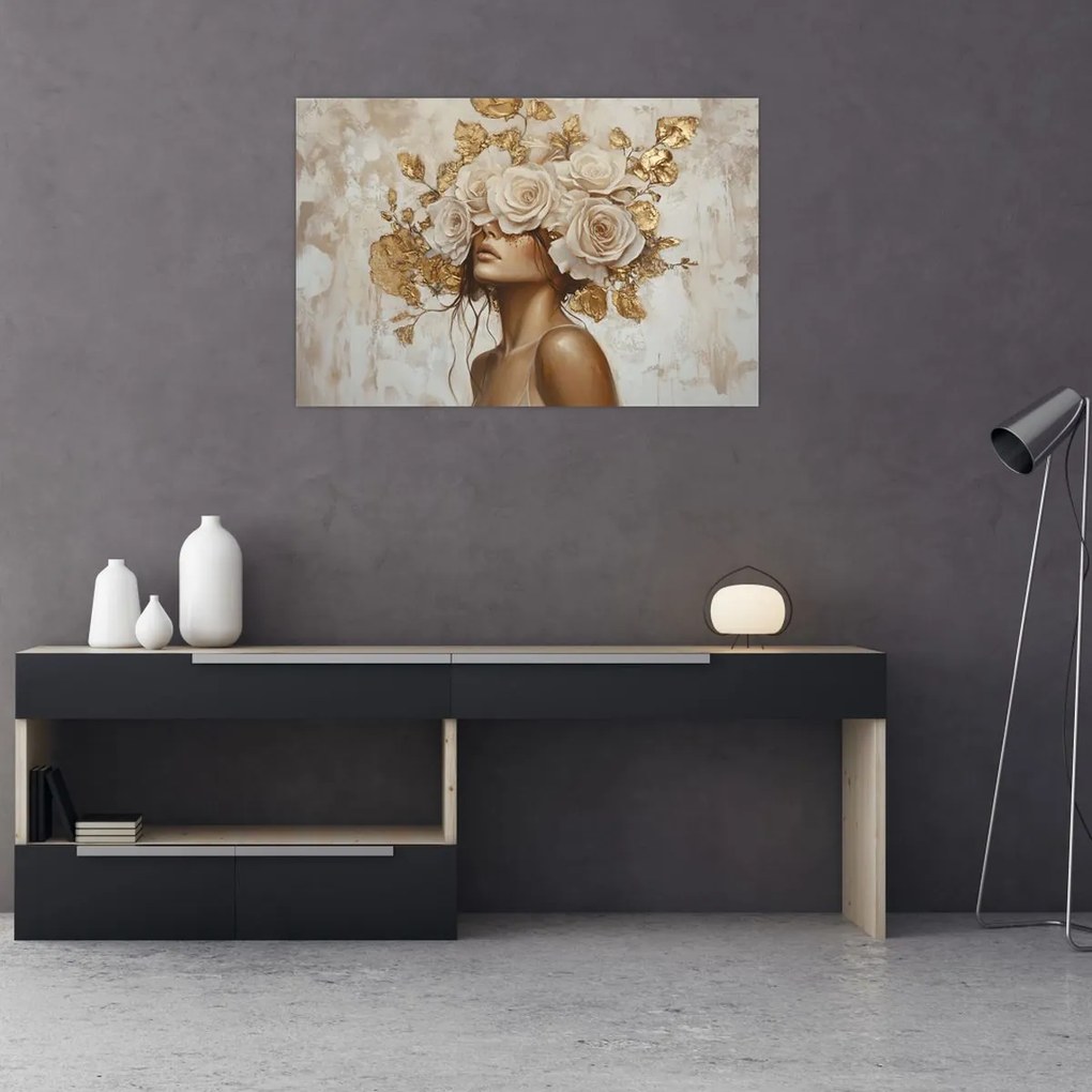 Obraz - Dievča s ružami (90x60 cm)