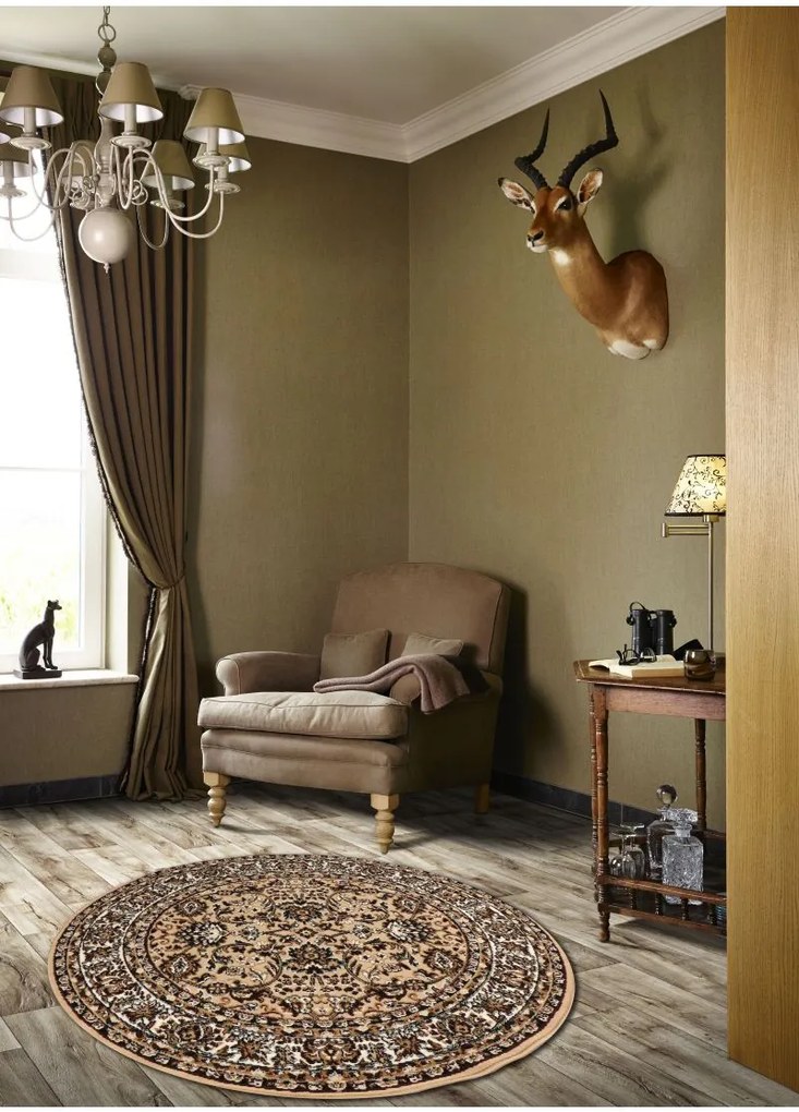 Kusový koberec Teheran Practica 59 / EVE kruh, 160x160 (priemer) kruh, béžová, chodba / predsieň, Sintelon