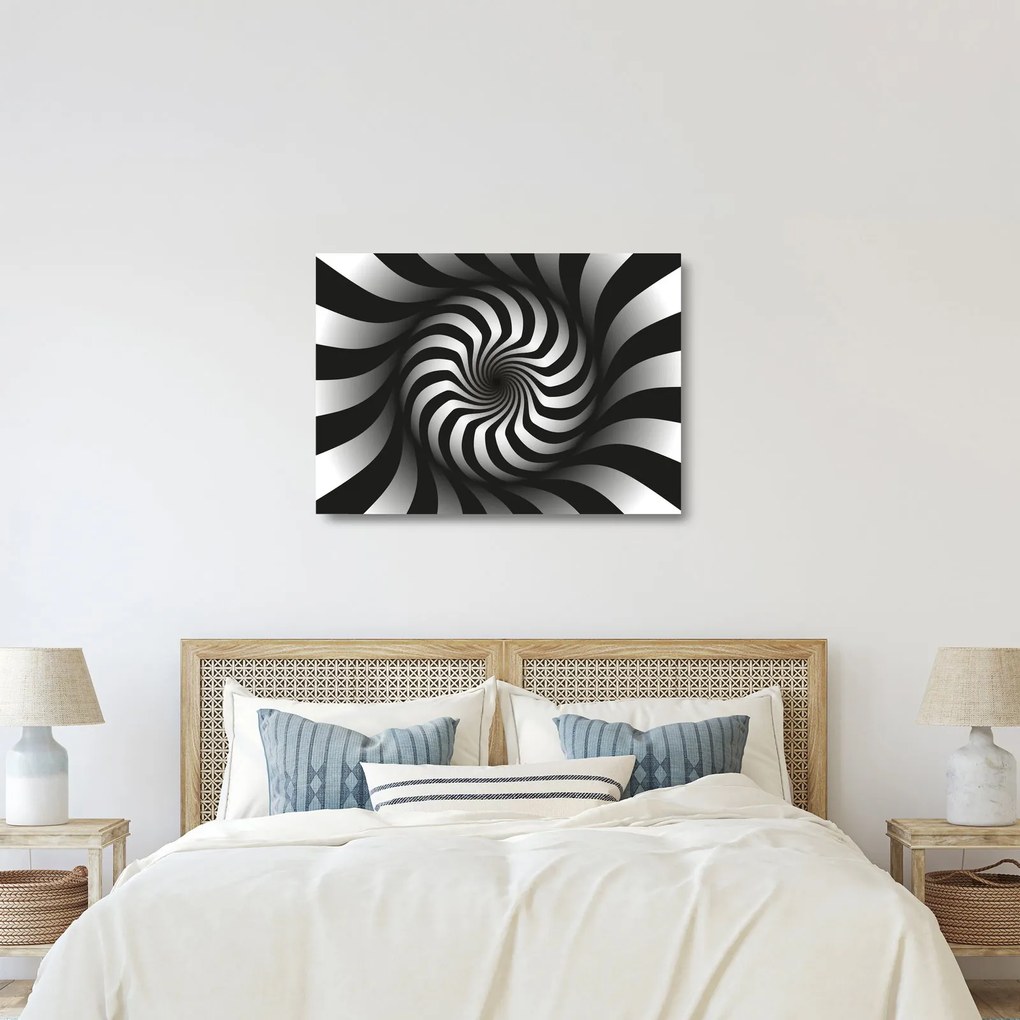 Abstraktný sklenený obraz čiernobiele špirály (70x50 cm)