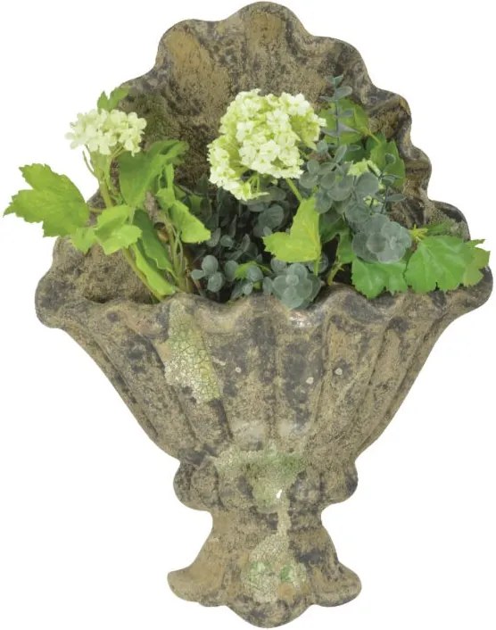 Zelený terakotový nástenný hrantík / kvetináč s mechovů patinou - 32 * 10 * 43 cm