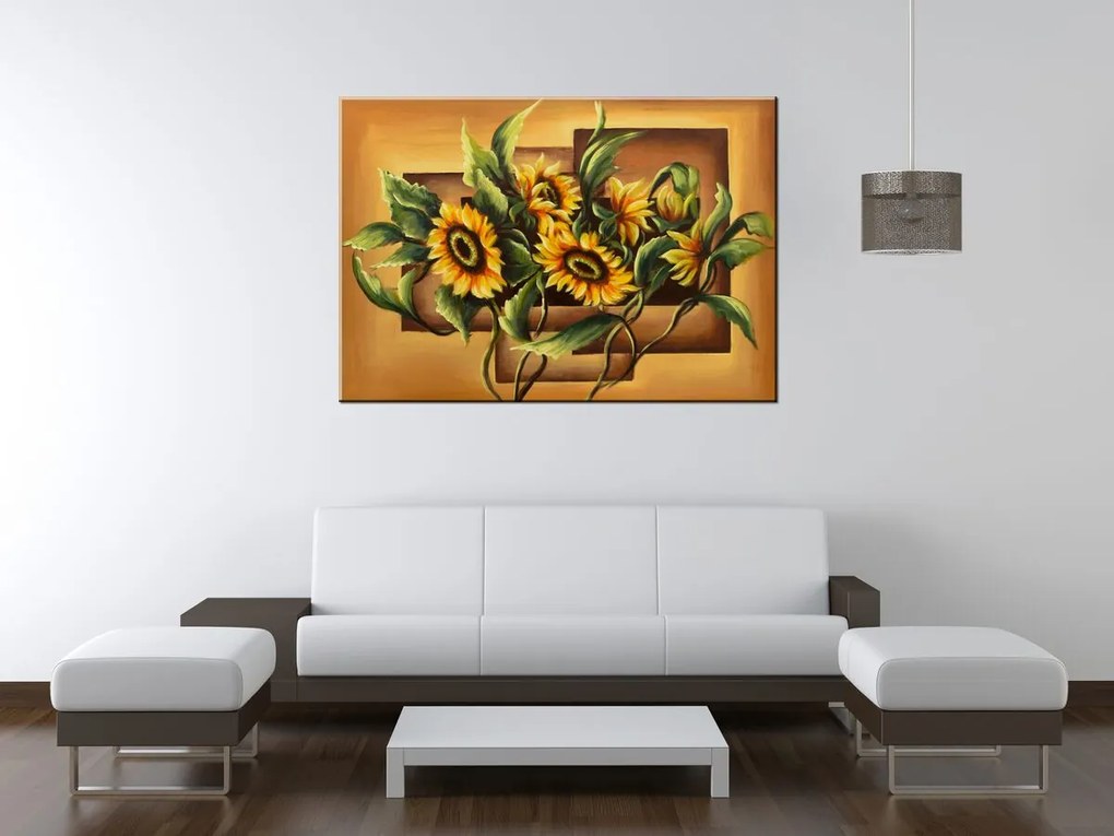 Gario Ručne maľovaný obraz Kompozícia Slnečnice Rozmery: 120 x 80 cm