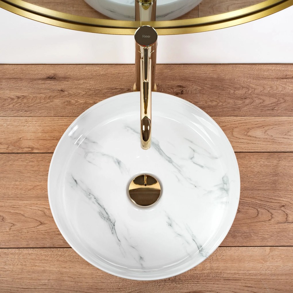 Keramické umývadlo na dosku REA SAMI NATURE MARBLE ø 36 cm mramor lesk