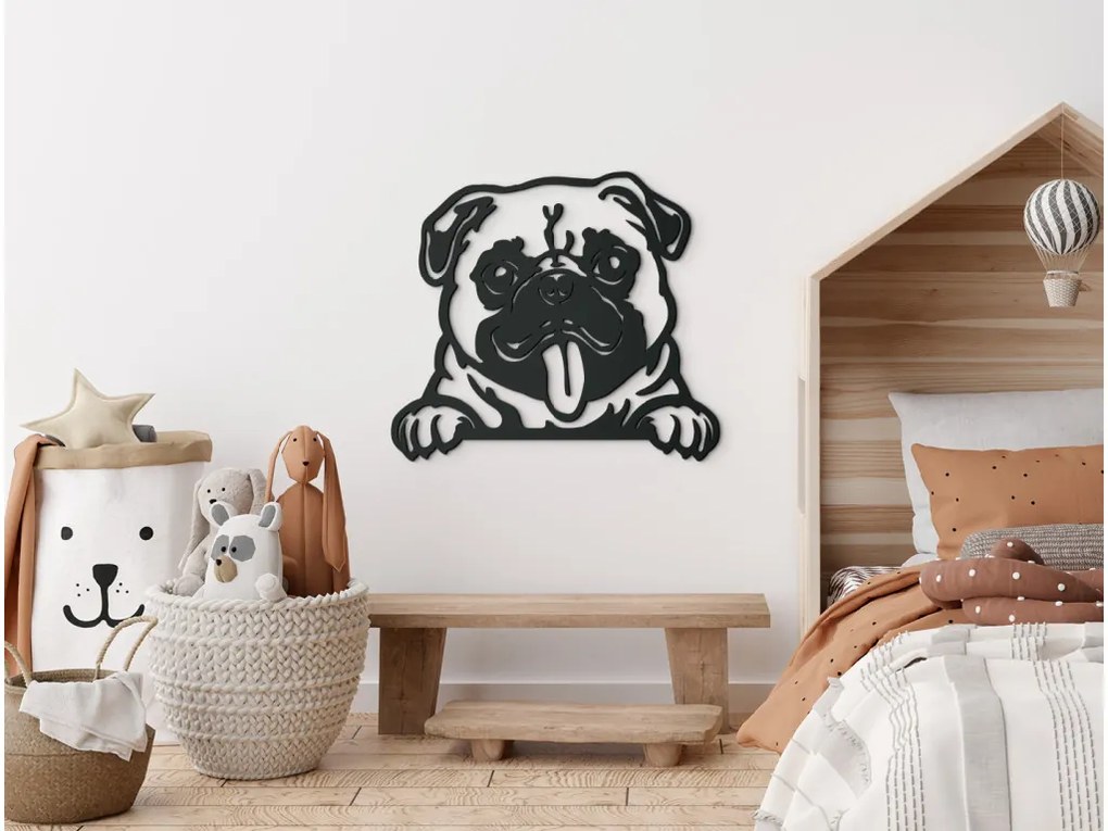 drevko Drevená nálepka na stenu Mops Rozmer obrazu: 38,5 x 44,5 cm, Farba dekorácie: Čierna