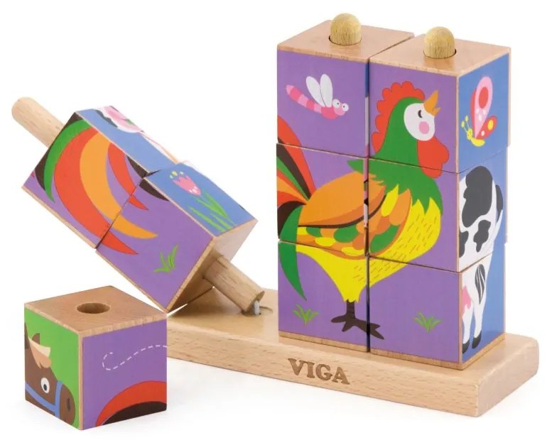 Viga puzzle z kociek zvieratká z farmy