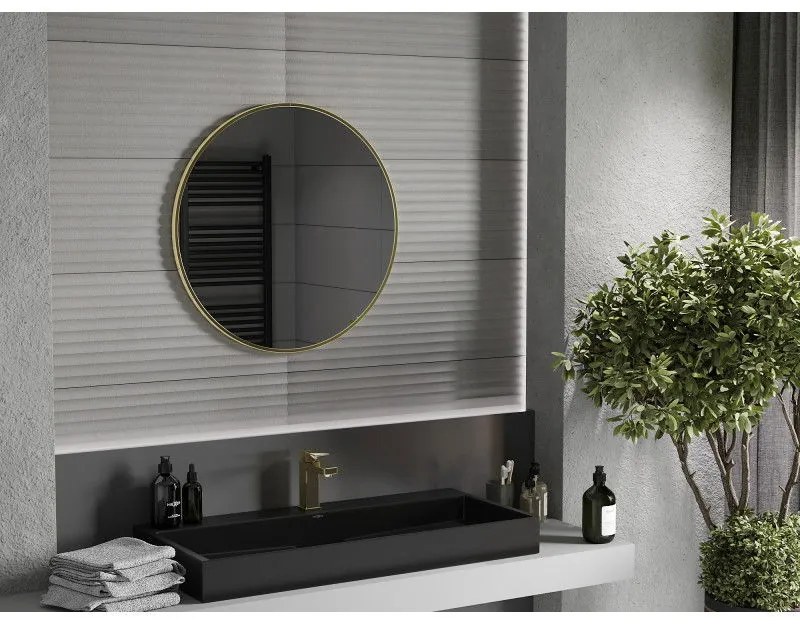 Mexen Loft, okrúhle kúpeľňové zrkadlo 75 cm, farba rámu zlatá lesklá, 9850-075-075-000-50