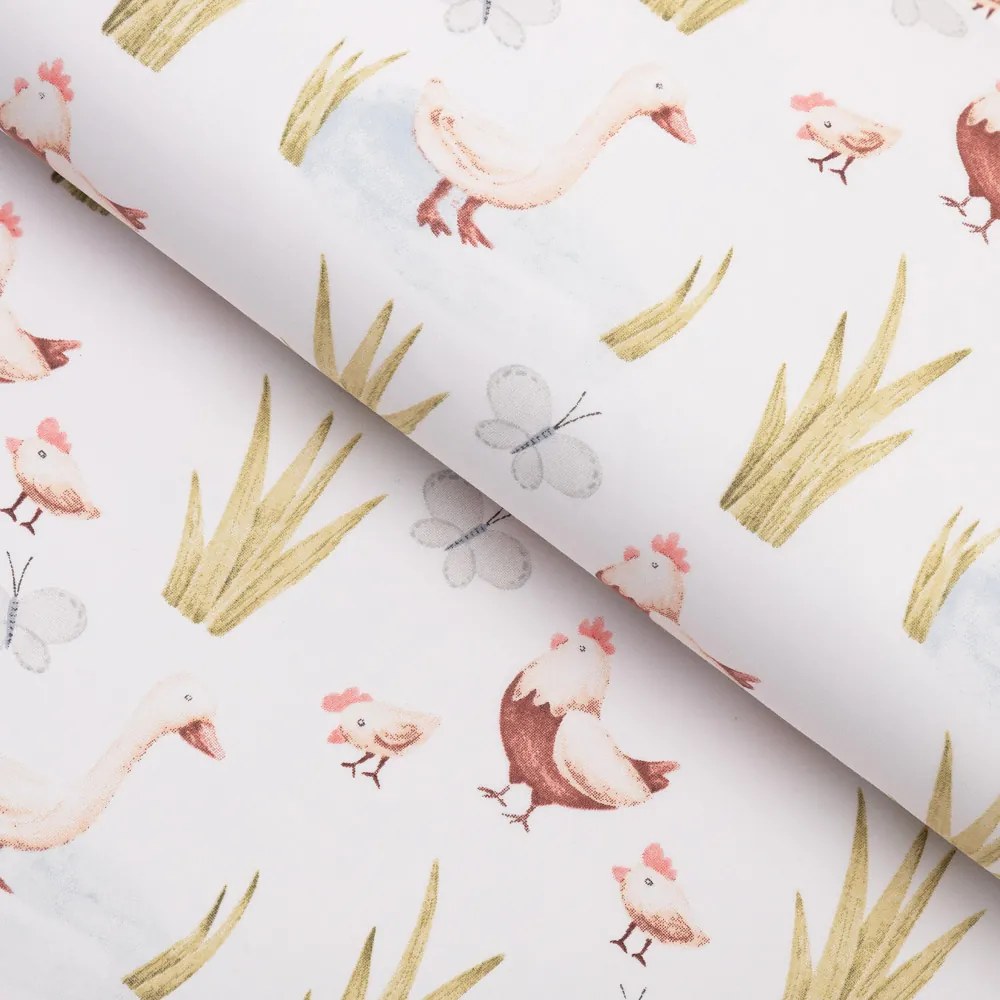 Biante Detský bavlnený záves Sandra SA-752 Sliepočky a húsky na bielom 150x250 cm