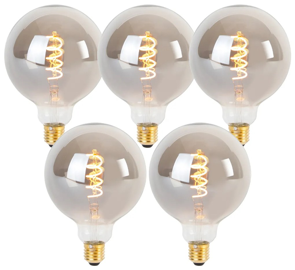 Sada 5 stmievateľných LED žiaroviek E27 so skrúteným vláknom G125 dymová 4W 120lm 1800K