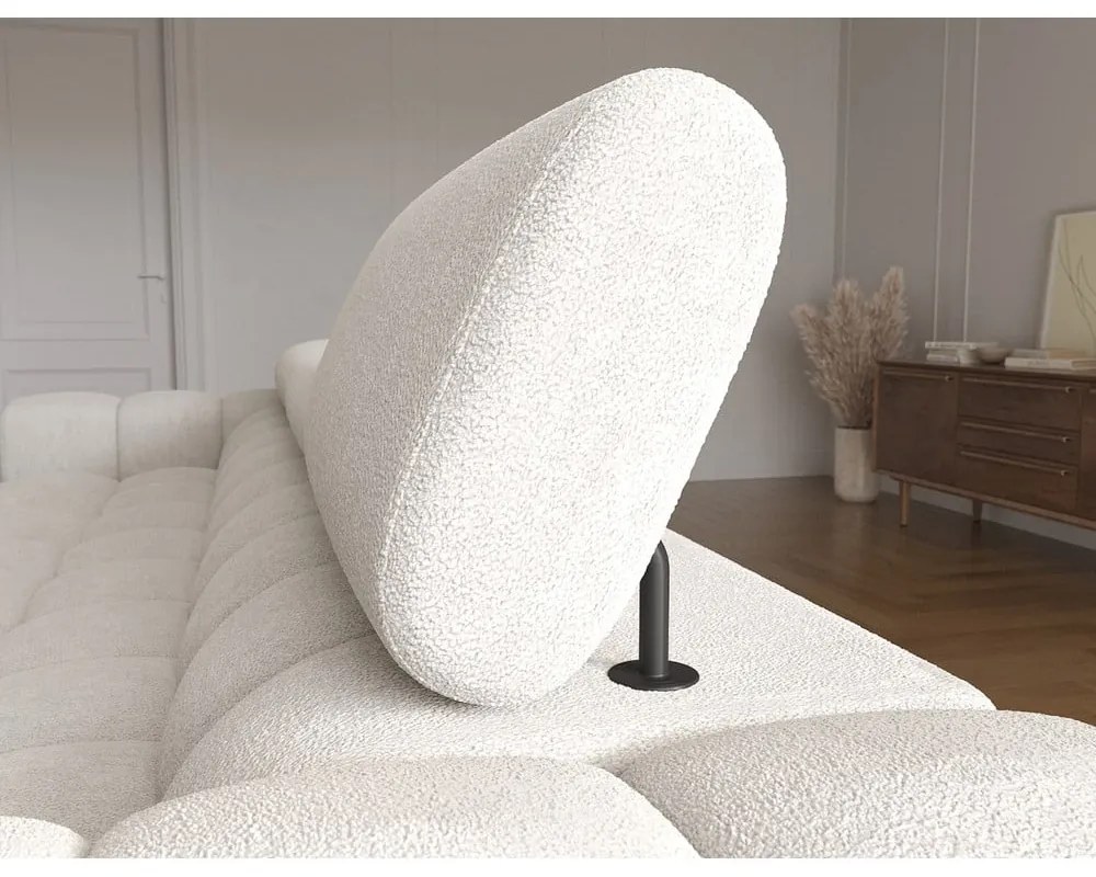 Krémovobiela rozkladacia/s úložným priestorom rohová pohovka z textílie buklé (pravý roh/s leňoškou) Felro – ELTAP