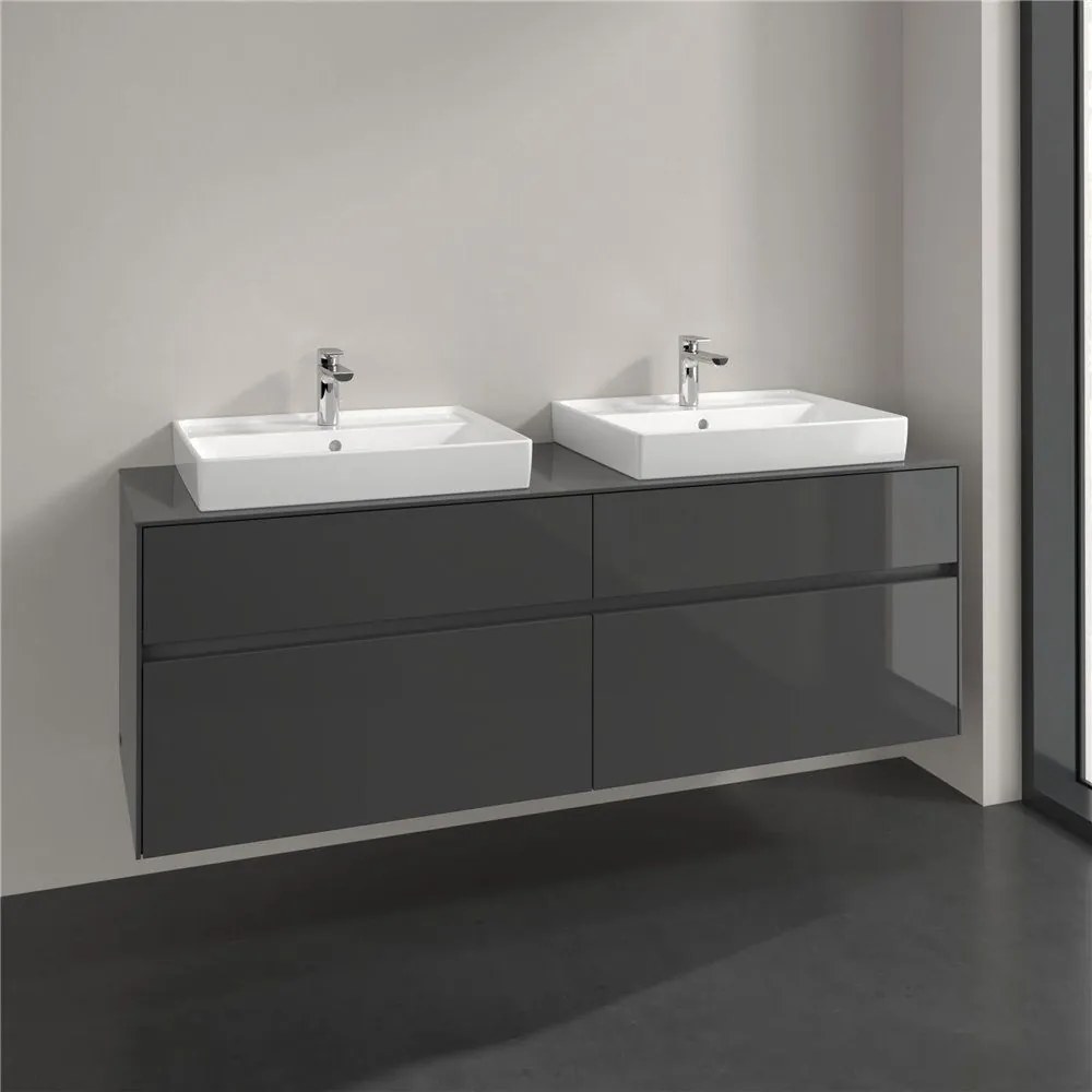 VILLEROY &amp; BOCH Collaro závesná skrinka pod dve umývadlá na dosku, 4 zásuvky, 1600 x 500 x 548 mm, Glossy Grey, C02400FP