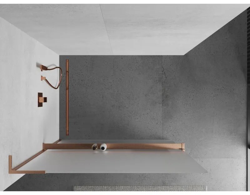 Mexen Kioto+ L, sprchová zástena Walk-In s poličkou a vešiakom 80 x 200 cm, 8mm sklo námraza, medený matný profil, 800-080-123-65-30