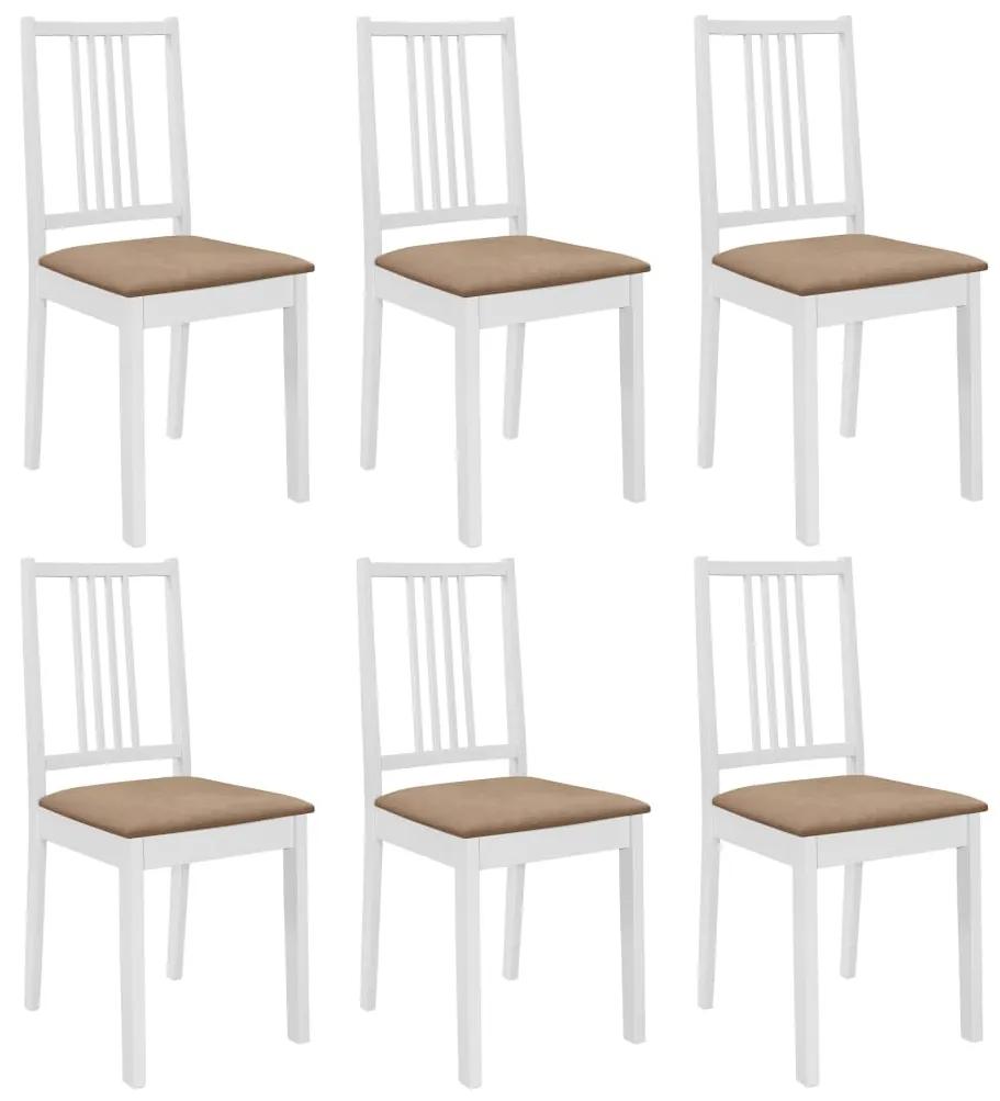 Jedálenské stoličky s podložkami 6 ks, biele, drevený masív