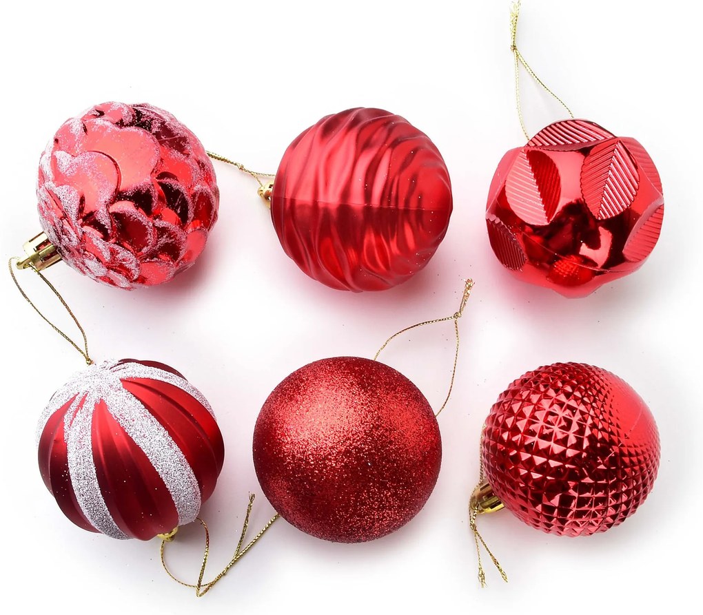 Sada 12 ks vánočních baněk Lila 6 cm červená