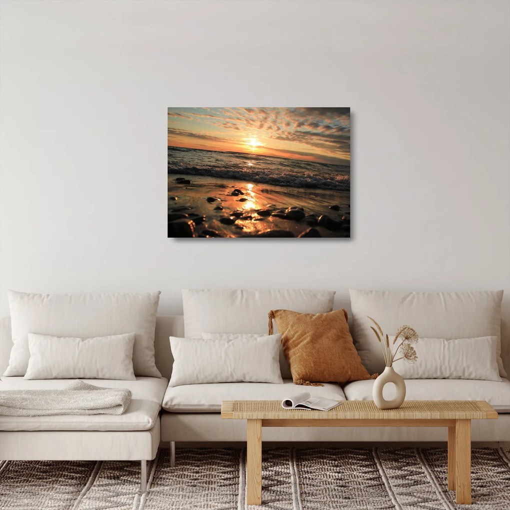 Sklenený obraz - Západ slnka pri oceáne (70x50 cm)