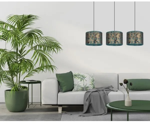 Luster na lanku REZO 3xE27/60W/230V zlatá/tyrkysová