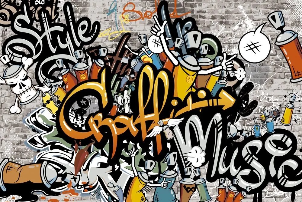 Tapeta graffiti na tehlovej stene - 150x100