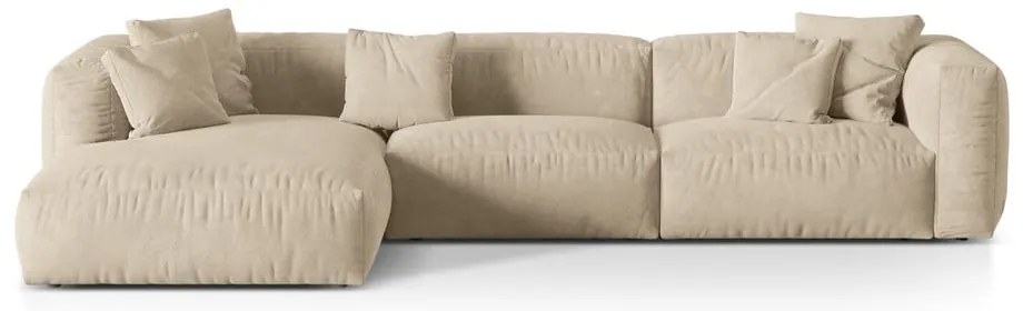 Béžová zamatová modulárna rohová pohovka (ľavý roh/s leňoškou) Martina – Micadoni