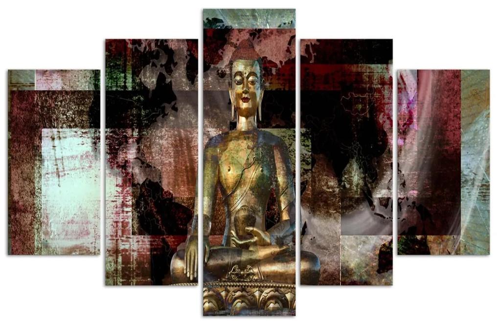 Obraz na plátně pětidílný Buddha Zlatá abstrakce - 200x100 cm