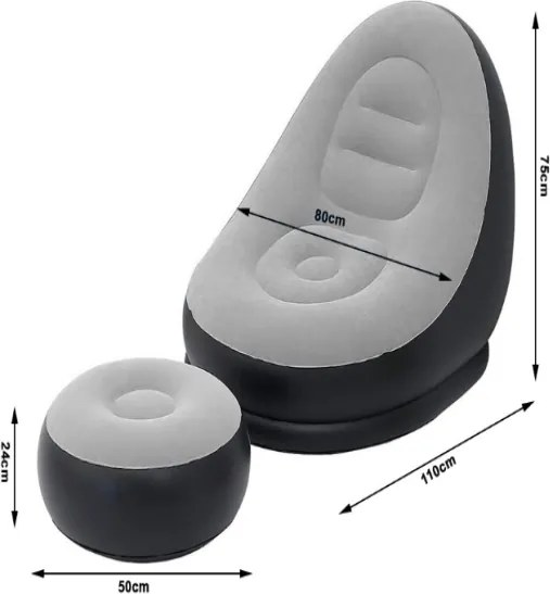 Nafukovacie relaxačné kreslo s podnožkou šedé