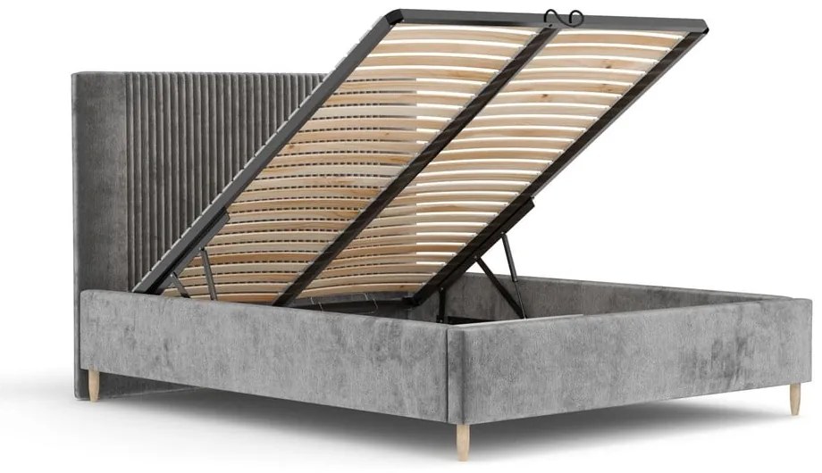 Sivá čalúnená dvojlôžková posteľ s úložným priestorom s roštom 160x200 cm Etero – Maison de Rêve