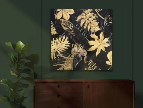 Obraz na plátne Čiernozlaté listy, 80x80 cm%