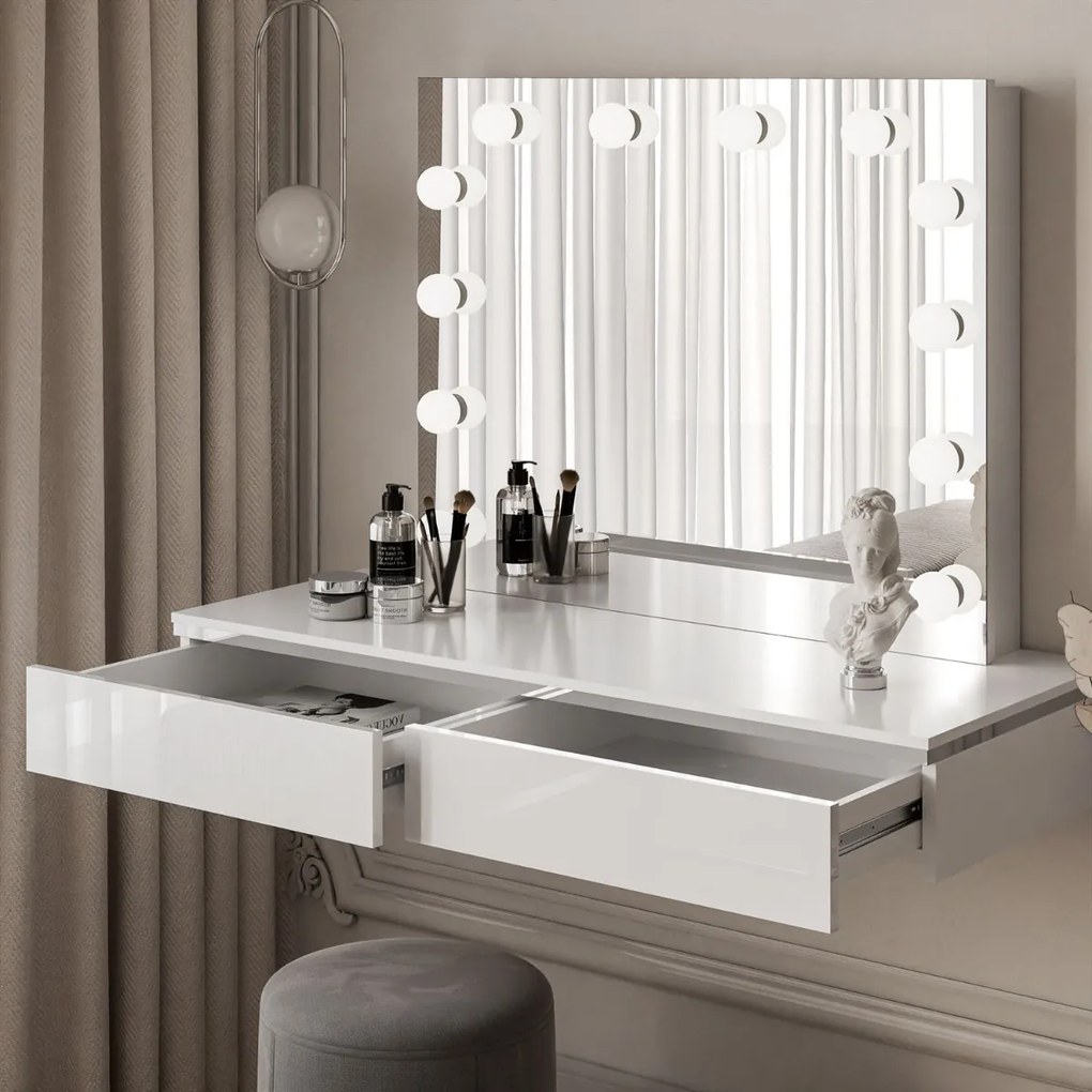 TOALETNÝ STOLÍK NESSIE ELITE BIELY LESK + STRIEBORNÝ