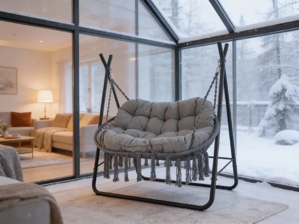 CH POLY ZÁVESNÁ STOLIČKA PRE DVOM OSOBY – ANTRACITOVÁ, ANTRACITOVÝ VANKÚŠ, ANTRACITOVÝ RÁM